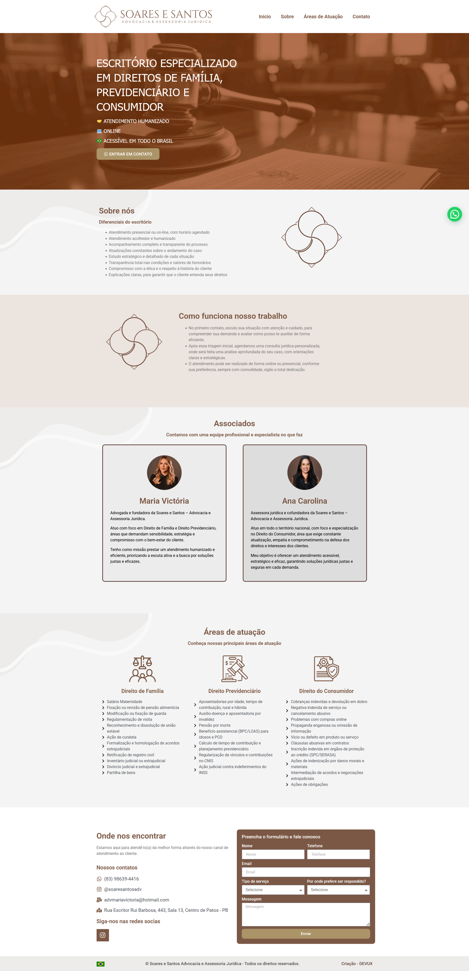 Projeto Soares e Santos Advocacia desenvolvido pela DEVUX